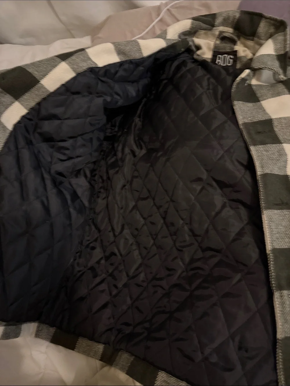BDG Black and Cream Plaid Quilted Field Shirt Jacket